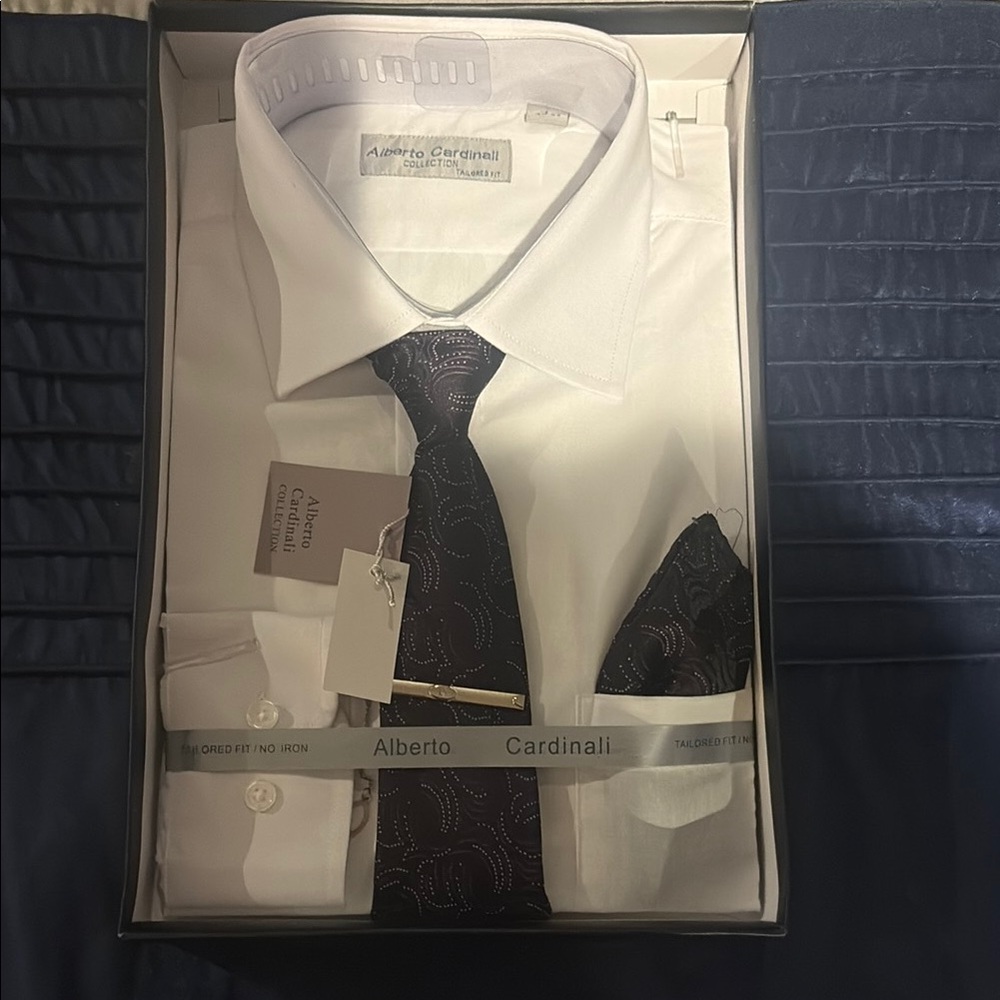 Alberto Cardinali dress shirt with tie and handkerchief